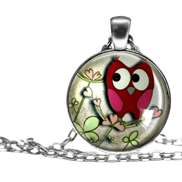 Collier  « la chouette rose »